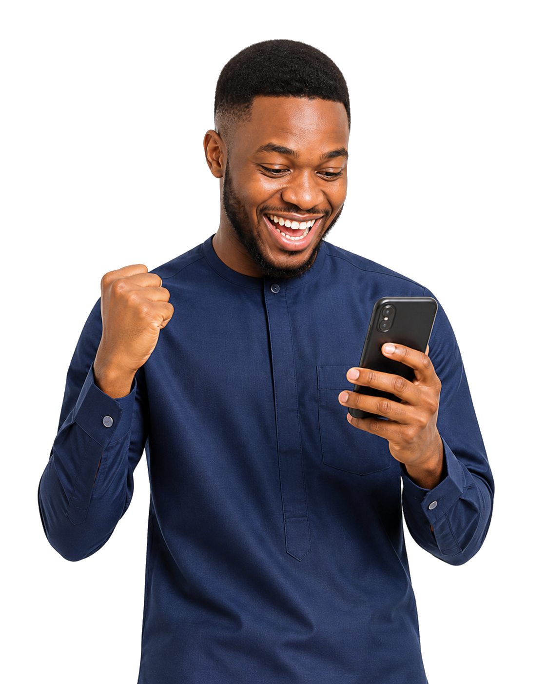 Smiling SSBSUB customer using a phone